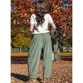 thumbnail image 5 of Women'S Corduroy Pants Baggy Wide Leg Pants Casual Elastic Waisted Palazzo Harem Pants with Pockets Bean Green S, 5 of 8