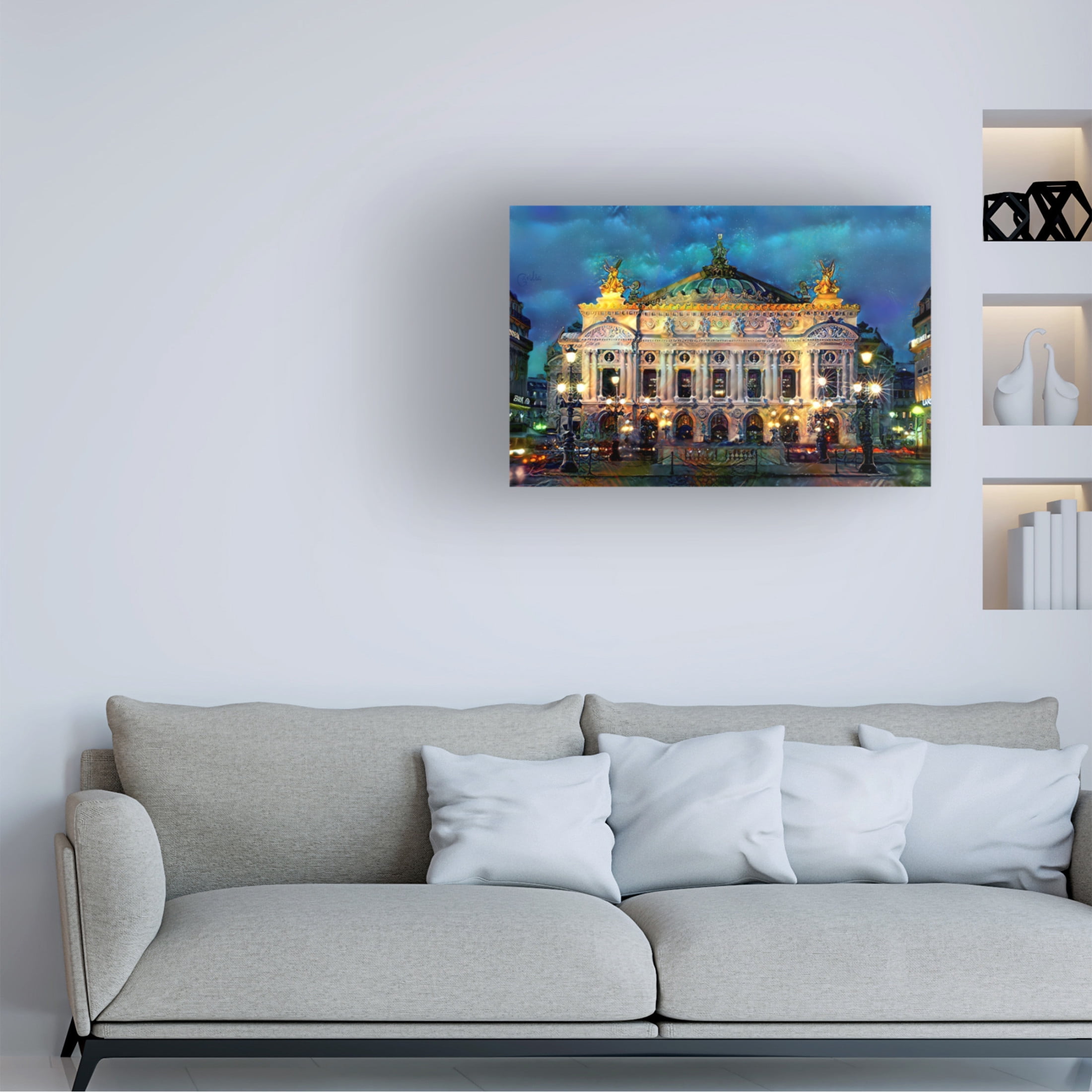 Canvas Wall Art - Pedro Gavidia 'Paris France Opera Garnier Night' Wall Art for Living Room, Bedroom, or Office Décor by Trademark Fine Art - 19 x 12 Inches