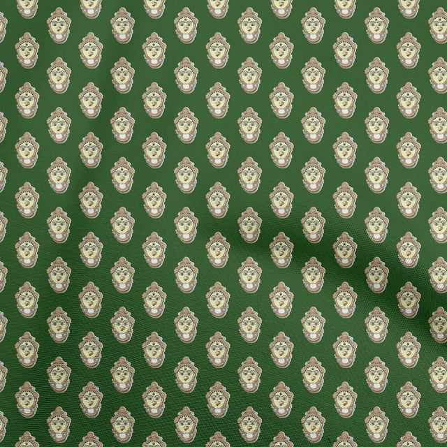 oneOone Polyester Spandex Green Fabric Goddess Durga Face Sewing Craft Projects Fabric Prints By Yard 56 Inch Wide
