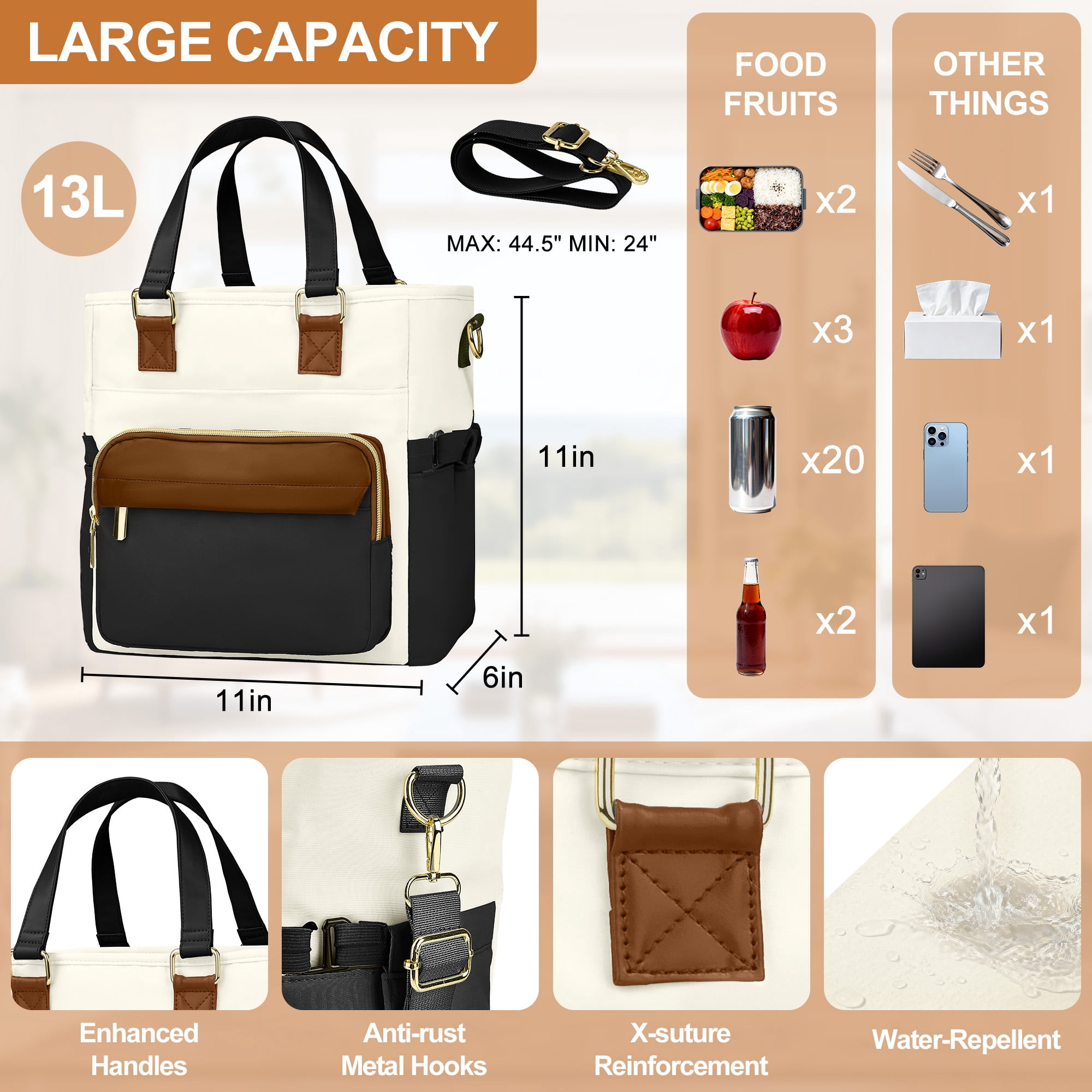 Gynky Insulated Lunch Bag Box Women, Wide Opening Adult Lunch Box Women, Large Leakproof Cooler Bag, Lunch Teacher Tote Bag for Work Picnic Beach Family College