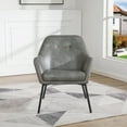 thumbnail image 2 of Brooks Accent Chair in Gray Faux Leather with Gold Stitch and Black Legs, 2 of 8