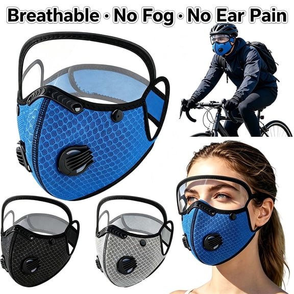 Reusable Carbon Filter Dust Mask, Breathable Face Mask with Eye Shield _ Black