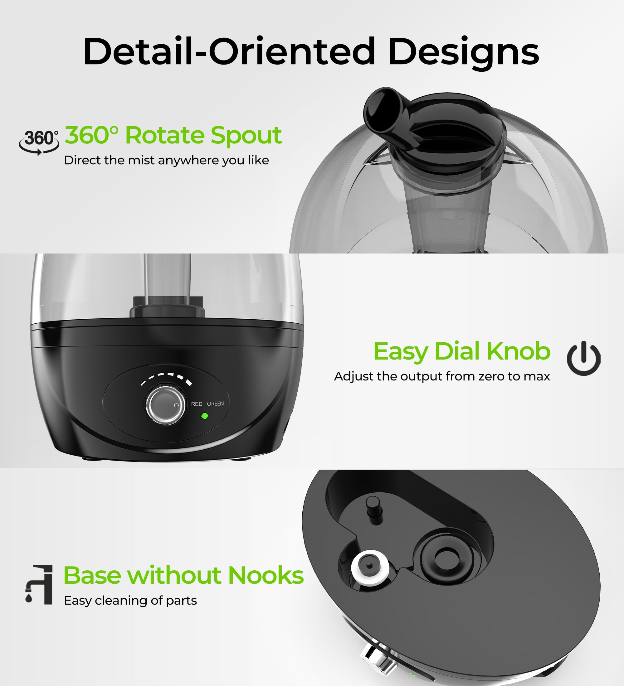 FUMMUX Cool Mist Humidifiers for Bedroom 3 L Water Tank Quiet Ultrasonic Air Vaporizer,Adjustable Mist Level,Easy to Clean, Black