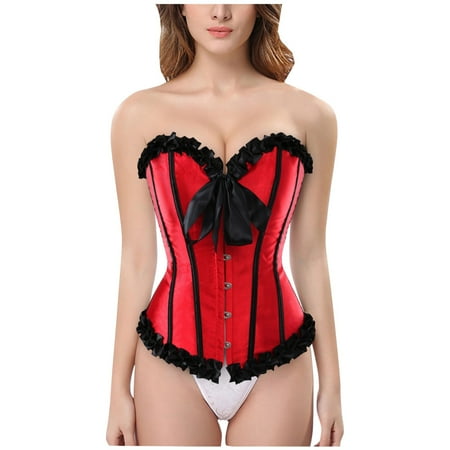 YOTMKGDO Corset Top  Womens Lingerie Tie Top Satin Court Lace Buckle Bow Contrast Shaping Organ Color Corset Womens Shapeware  1 Piece L