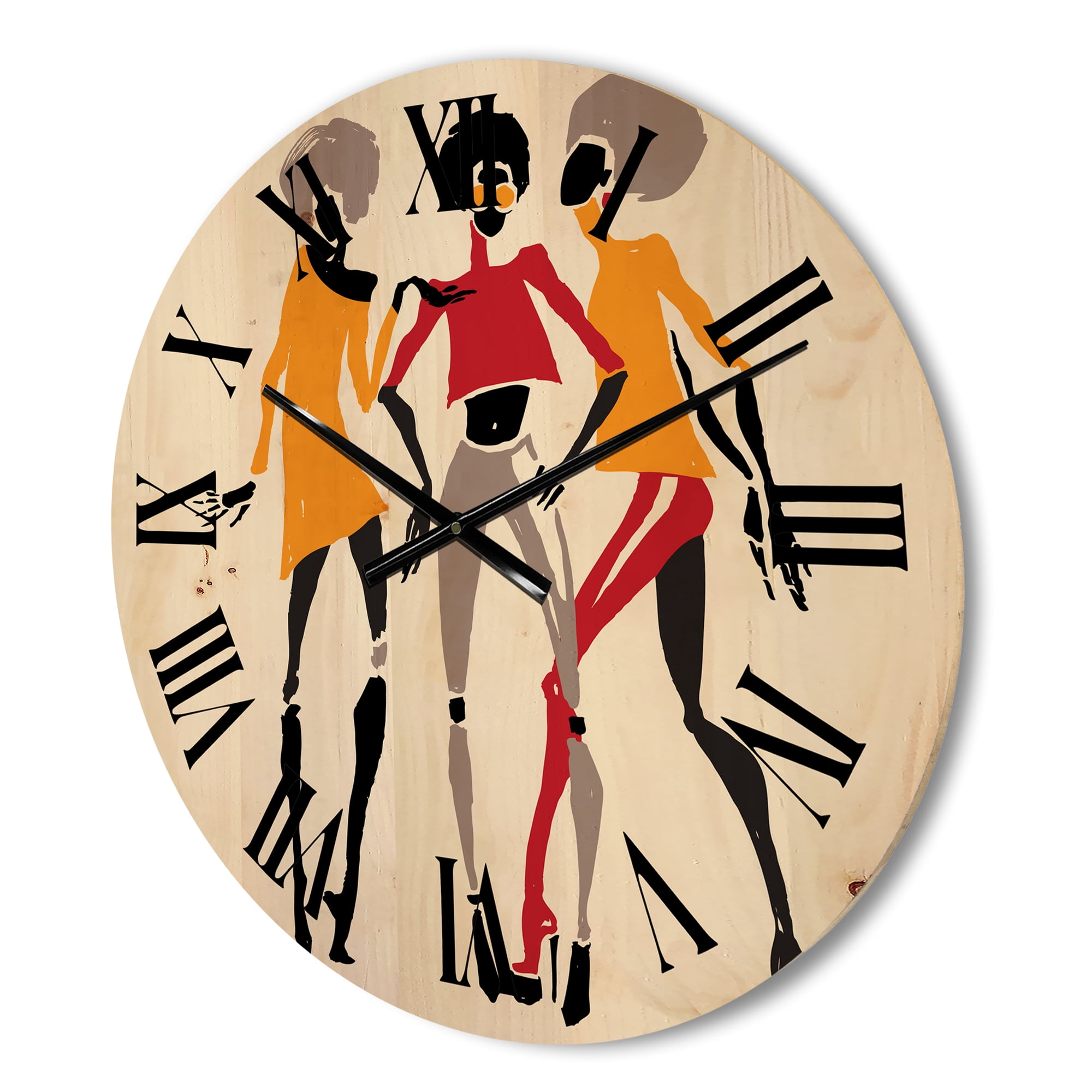 Designart 'African American Women Silhouettes Red and Yellow II' Modern Wood Wall Clock