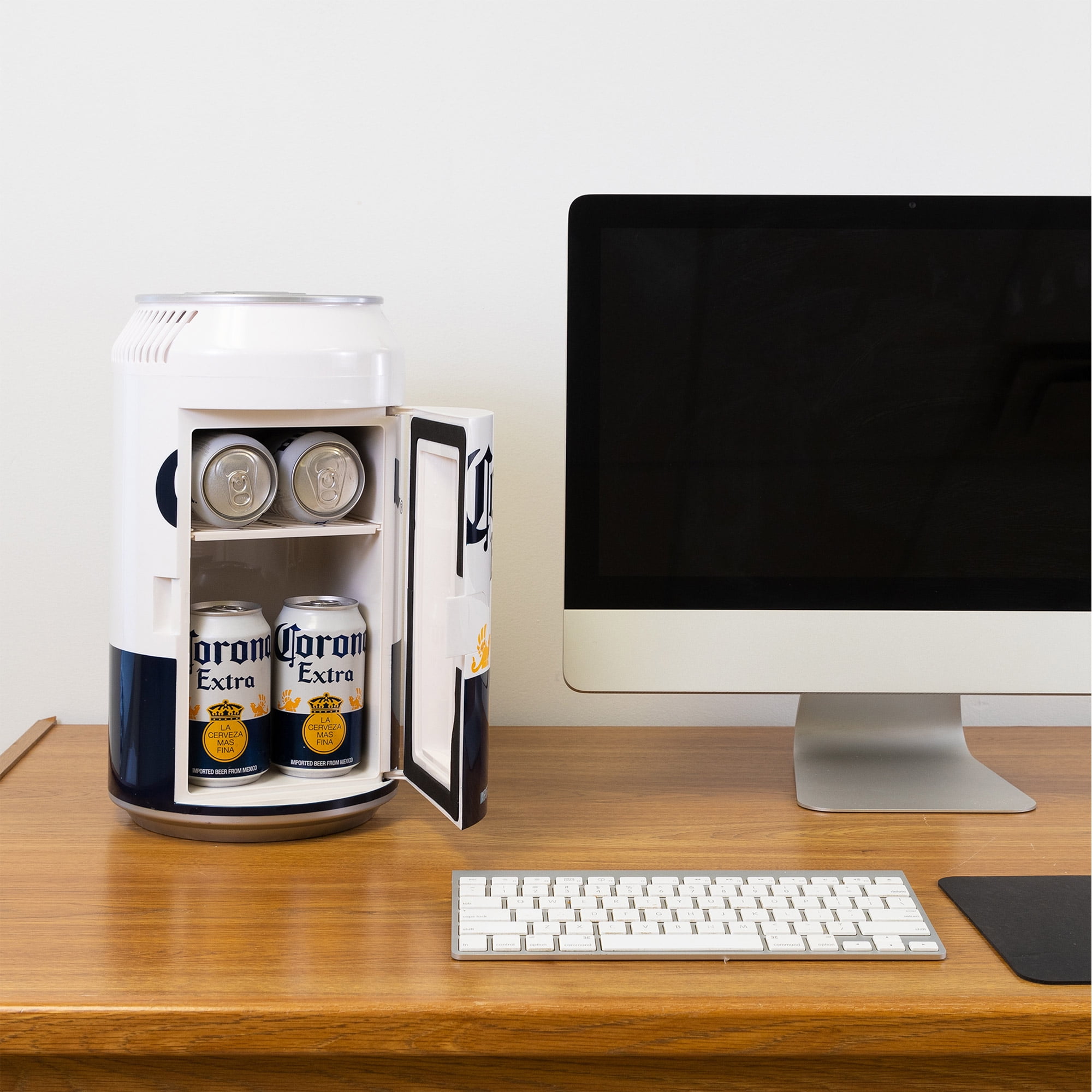Corona 8 Can Portable Mini Fridge w/ 12V DC and 110V AC Cords, 5.4L (5.7 qt) Beer Can Shaped Personal Cooler, White, Travel Fridge for Beer, Snacks, Lunch, Drinks, Home, Office, Bar, Dorm, RV