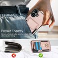 thumbnail image 6 of Premium PU Leather for iPhone 16 Card Slots Wallet Back Case, Classic with Ring Kickstand Magnetic Button Stylish Drop Protection Phone Case Cover for iPhone 16, Rosegold, 6 of 9