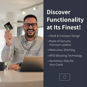 6 Card Minimalist Wallet for Men & Women - Genuine Leather Ultra Thin Black Credit Card Holder - Compatible with Amex Cards