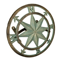 Zeckos Green Cast Iron Nautical Compass Rose Wall Mounted Hose Holder