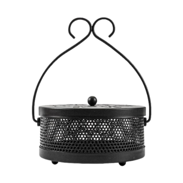 Soporte de bobina, soporte de incienso, redondeo portátil de fuego con quemador de incienso de bobina de metal tapa para la oficina de patio de jardín Negro