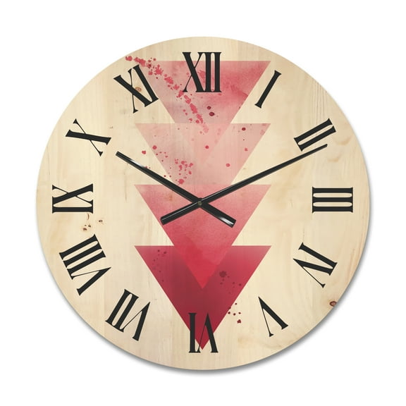Designart 'Abstract Geometric Art Red Triangles Composition' Modern Wood Wall Clock