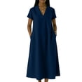 thumbnail image 3 of XiYing Robe Décontractée, Combinaison-Robe Décontractée à Manches Courtes pour Femme, Col en V Uni, Coupe Fluide Printemps/été, S-TTG,, 3 of 6