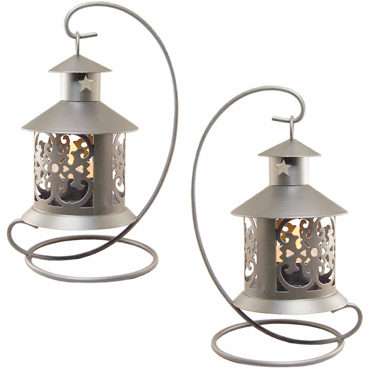 Tabletop Metal Lanterns, Silver, Set of 2