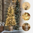 thumbnail image 3 of 5ft Pre-Lit LED Artificial Flocked Slim Fir Christmas Tree with Metal Pot and Red Holly Berries, 3 of 13