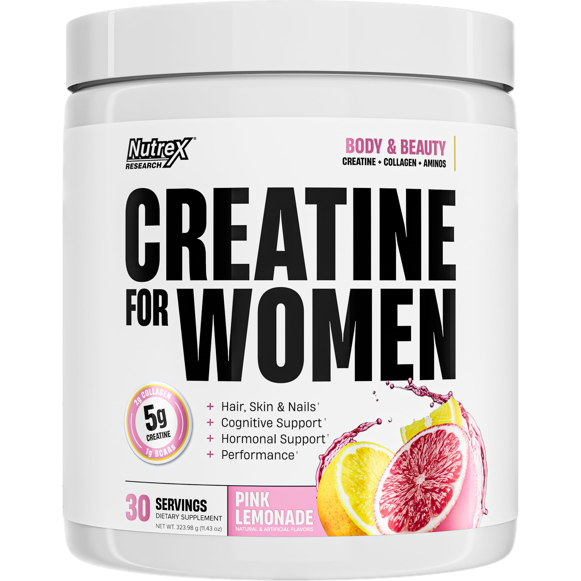 Creatine for Women Booty & Beauty – Pink Lemonade | 5g Creatine, 2g Collagen, BCAAs & Hyaluronic Acid for Glutes, Strength & Skin Nutrex Research 30 Servings)