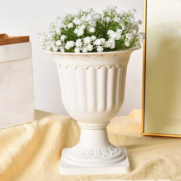 CQCYD Clearance under $5 Plastic Urn Planters, White Large Lightweight Imitation Stone Textured Decorative Flower Plant Pots with Drainage Hole for Indoor Outdoor Patio Front Porch