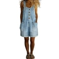 thumbnail image 2 of Joernso Denim Bib Overall Shorts for Women Button Front Wide Leg Loose Jean Shorts Jumpsuit Adjustable Straps Baggy Summer Rompers, 2 of 8