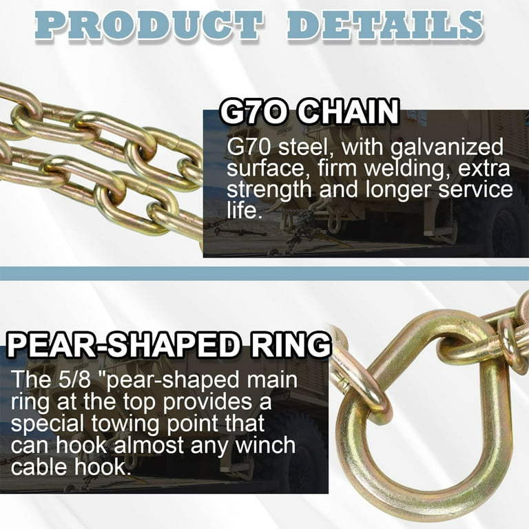 G70 Hook Tow Chain V Bridle, 15 J Hooks, , 5/16'' Grab Hooks, Flatbed  Truck Trailer Safety Tow Chain 5,400 lbs Working Load Limit 