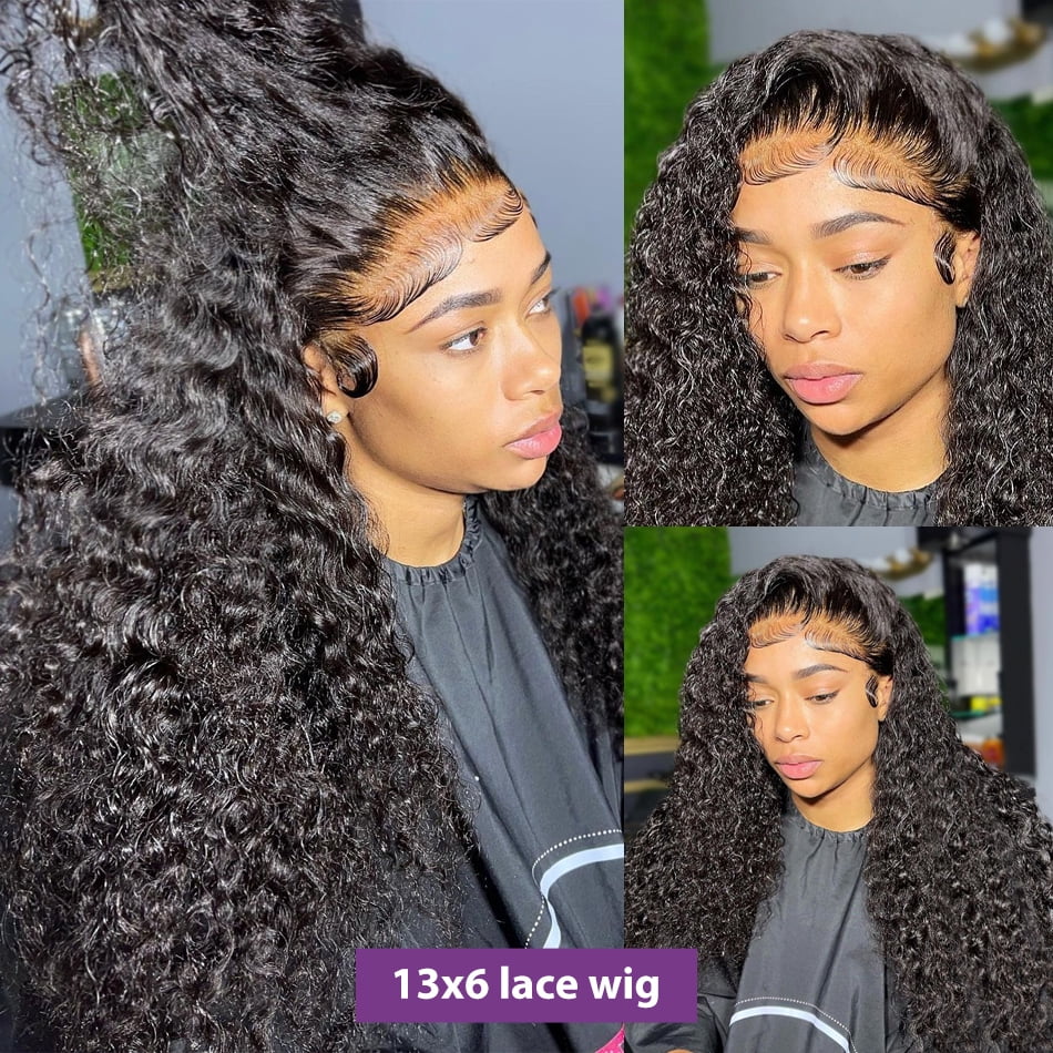 Deep Wave Frontal Wigs Human Hair 13x6 Deep Curly HD Transparent Lace Front Wigs For Women 200% Density Lace Wigs Pre Plucked with Baby Hair