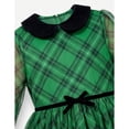 thumbnail image 6 of Sunny Fashion Girls' Long Sheer Sleeve Peter Pan Collar Plaid Tulle Green Dress, 6 of 8