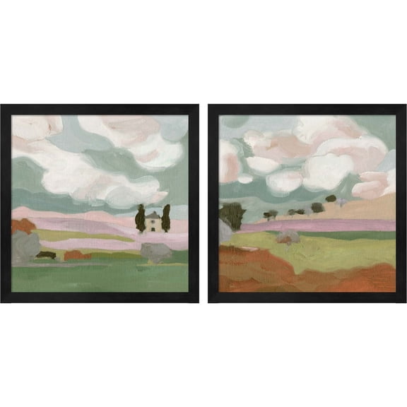 Great Art Now Violet Fields by Melissa Wang, 2 Piece Framed Art Set Each 13.25"W x 13.25"H