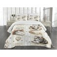 thumbnail image 3 of Ambesonne Cat Quilted Bedspread Set 3 Pcs, Vintage Smiling Blue Eyed Kitty, Queen Size, Ivory Pale Brown Grey, 3 of 5
