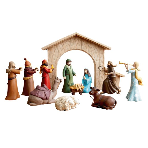 The Nativity Store Home Colorful Resin Nativity Set with Creche - Christmas Nativity Scene for Indoor Holiday Decor - Family-Friendly Christmas Decorations - (12 Piece Set)