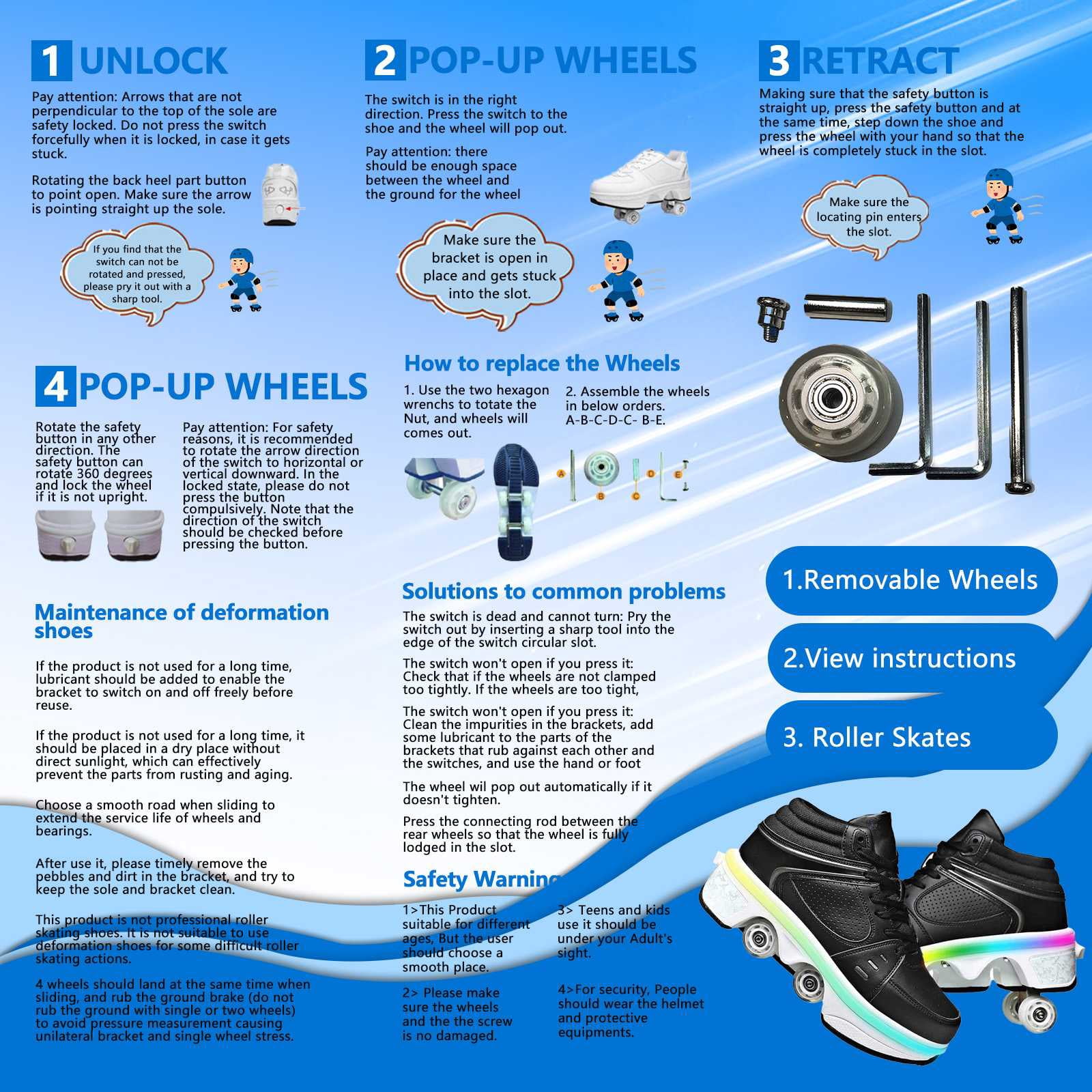 Roller Skate Shoes for Women,Double-Row Deform Wheel Shoe Skate,Shoes with Wheel,2-in-1 Adult Parkour Roller Shoes Suitable for Outdoor Fun, Fitness