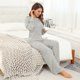 thumbnail image 4 of Conjunto de pijamas para mujer, suave, transpirable, 2 piezas, cuello redondo, manga larga, tops, pantalones con cordón, ropa de dormir, ropa de descanso, flores amarillas en azul M, 4 of 7