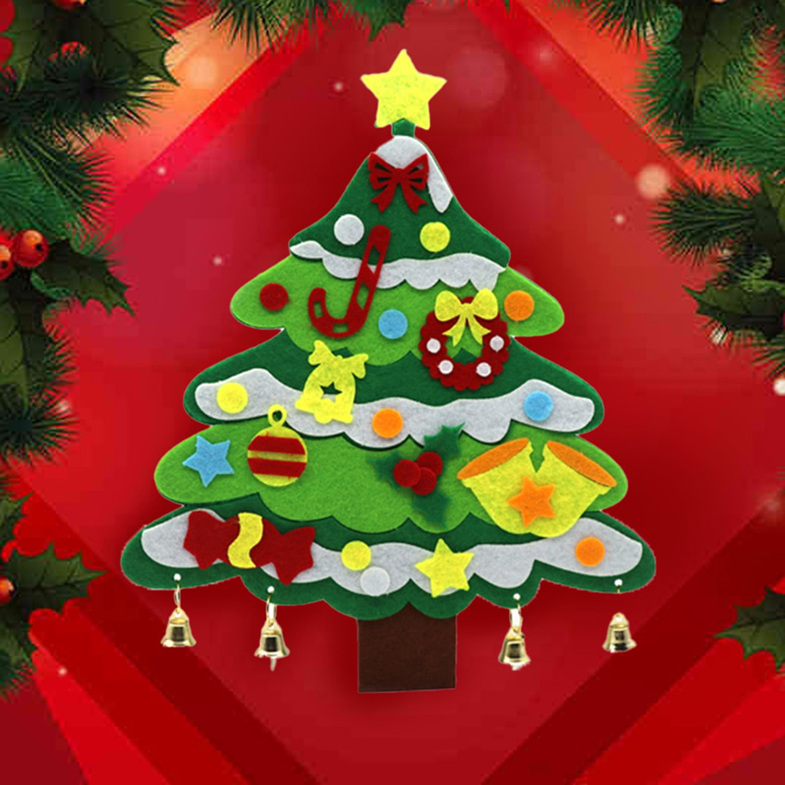 Vnanda 4Packs Felt Christmas Tree 3D DIY Set for Kids with Ornament Decor, Wall Hanging