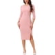 thumbnail image 2 of Vestido de Sheath para mujer INSPIRE CHIC, cuello barco, mangas 3/4, dobladillo dividido, vestido midi para trabajar, rosa, XL, 2 of 5