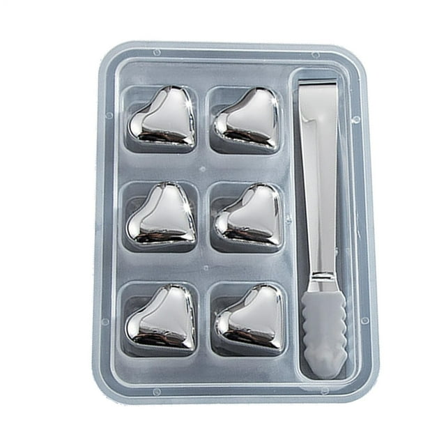 B 6 Glaçons en Acier Inoxydable en Forme de Cœur, Glaçons à Grains de Glace, Vin, Pierres Réfrigérantes, Réfrigération, Refroidisseur Réutilisable en Métal
