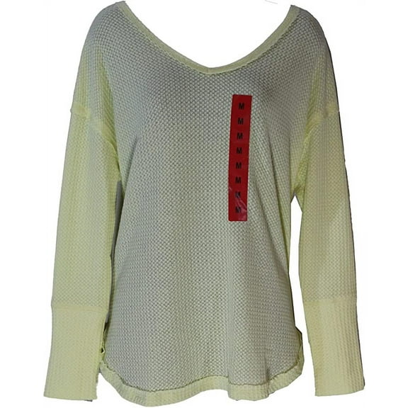 Vintage America Ladiesâ€™ Thermal Knit Top (Yellow, Large)