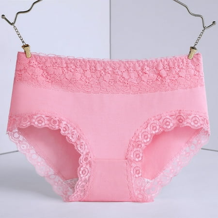 BYHONG Plus Size Women s Crotch Breathable Skin Tight Belly Lifting Waist Lace Hem High Waist Underwear Panties for Women Pink XL