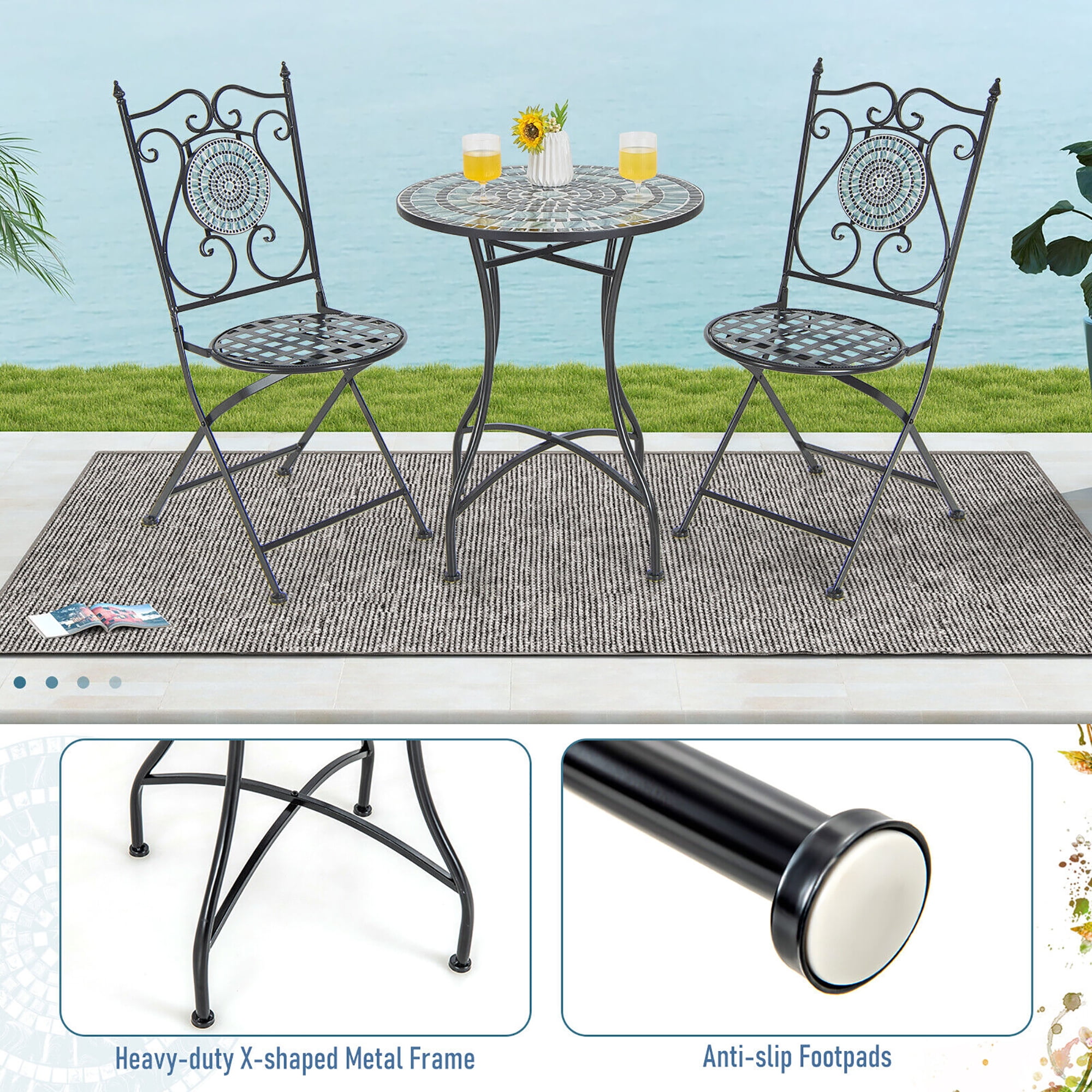 Gymax Mosaic Bistro Patio Table, 24-inch, Heavy-Duty Metal
