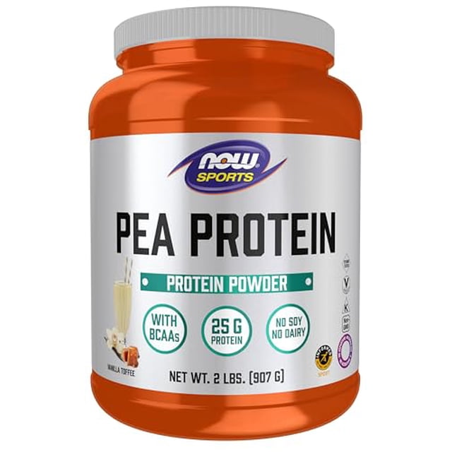 NOW Foods Sports Nutrition, Pea Protein 25 g With BCAAs, Easily Digested, Vanilla Toffee Powder, 2-Pound