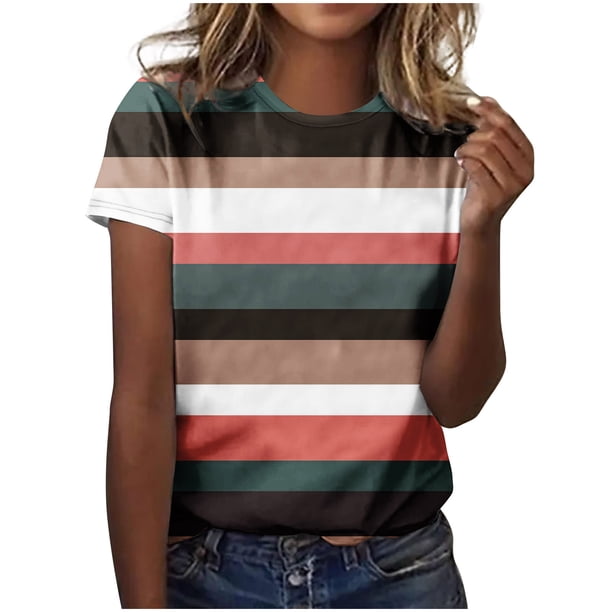 Tops Para Mujer Blusa Casual Elegante Camiseta de Manga Corta Con Estampado de Cuello Redondo Causal de Moda Odeerbi ODB160874
