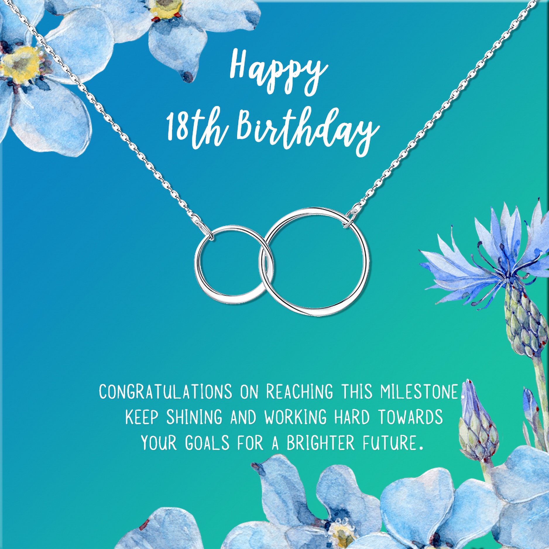 Anavia Happy 18th Birthday Gifts Stainless Steel Fashion Necklace Birthday Card Jewelry Gift for Girl, Birthday Gift for Daughter-[Silver Infinity Double Ring, Bright Blue Gift Card]