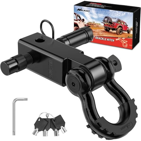 Nilight Anti-Theft Shackle Hitch Receiver 2Inch 45000 LBs Breaking Strength 3/4" Anti-Theft D Ring Shackle 5/8" Trailer Hitch Lock Pin Heavy Duty Solid Towing Kit for Trucks Off Road (Black)