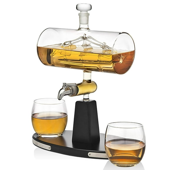 Godinger Whiskey Decanter Dispenser with 2 Whisky Tumbler Glasses - for Liquor, Scotch, Bourbon, Vodka