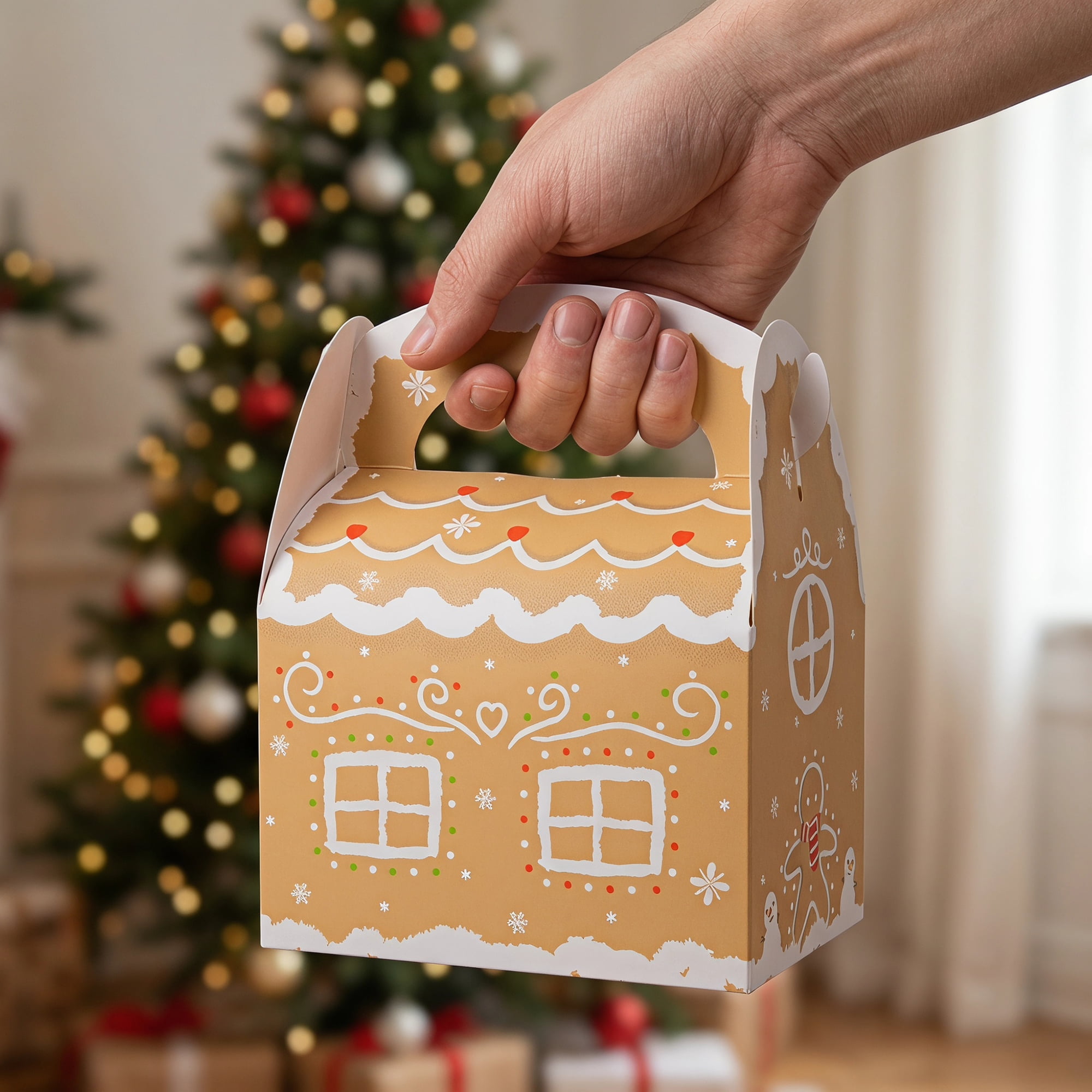 Unique Bargains 10Pcs Collapsible Gift Box Set with Christmas Pattern Brown 7.1"x4.9"x3.1"
