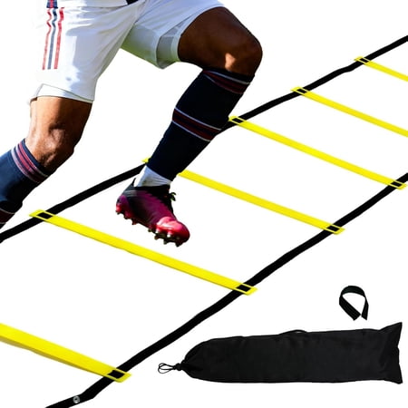 20ft Agility Ladder - Speed Ladder for Soccer with Carry Bag & Straps | 12 Adjustable Rungs | Soccer, Agility Equipment | Durable Footwork Ladder for Athletes (Yellow)
