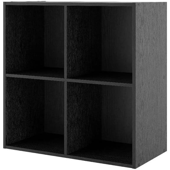 Apexa 4-Cube Storage Organizer Shelves, Stackable Wood Bookcase Fits Cubby Bins for Organization, Dorm Teen Room Decor & Home Office, Black