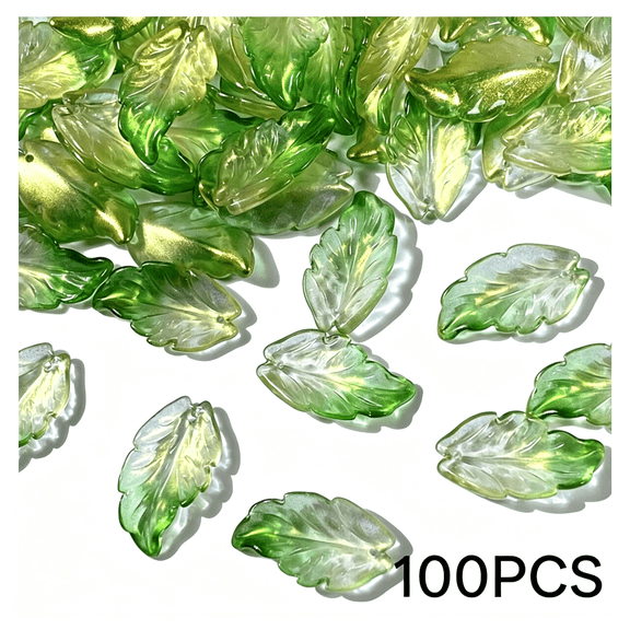 DESIGNICE 100 Pcs Green Leaf Beads,17X28Mm Leaf Shaped Lampwork Glass Beads Bulk for Diy Jewelry Making Diy Jewelry Making Glass Leaf Beads