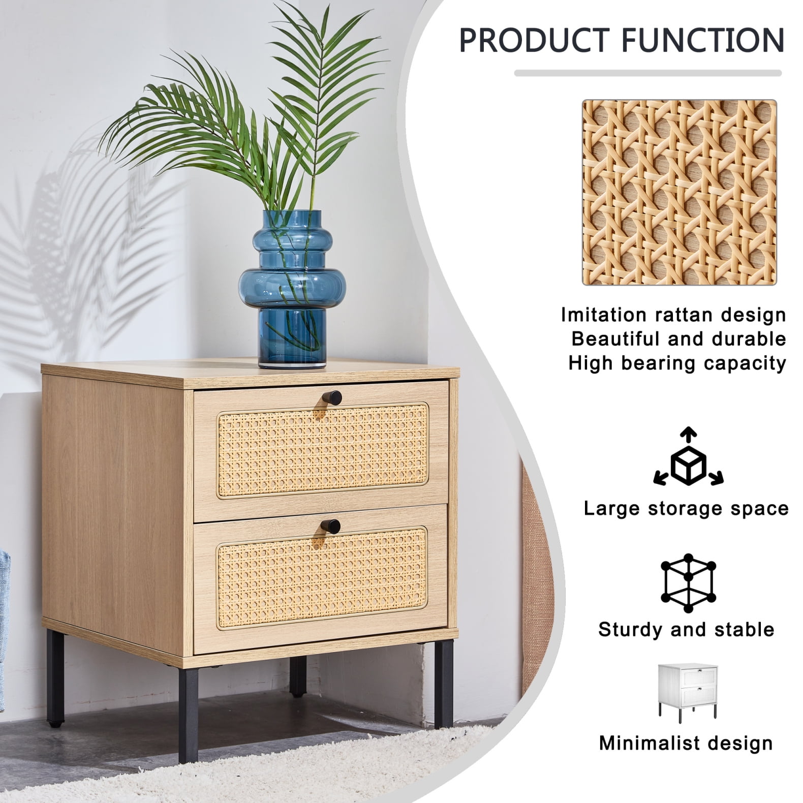 Dropship Modern Simple Storage Cabinet MDF Board Bedside Cabinet Japanese  Rattan Bedside Cabinet Small Household Furniture Bedside Table.Applicable  To Dressing Table In Bedroom, Porch, Living Room.2 Drawers to Sell Online  at a