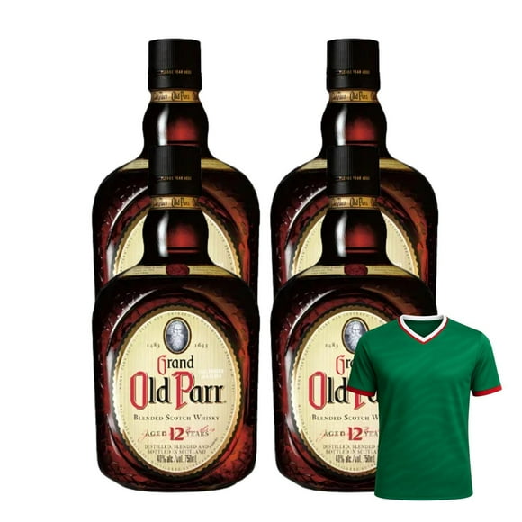 4 Whisky Grand Old Parr 12 años Blend 750 ml + Jersey Verde