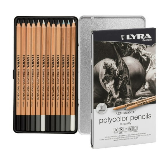 Lyra Rembrandt Polycolor Pencil Set, Black, White & Gray Tones Set, 12-Pieces