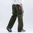 thumbnail image 3 of Men Wide Leg Cargo Pants Durable Twill Relaxed Fit Drawstring Outdoor Travel Trousers S-XL, 3 of 8