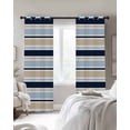 thumbnail image 2 of Navy Blue Khaki Striped Blackout Curtains 90 Inch Length 2 Panels Set for Living Room Bedroom, Farmhouse Stripes Modern Abstract Art Privacy Window Treatment Thermal Black Out Drapes 52"x90", 2 of 8
