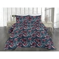 thumbnail image 2 of Ambesonne Leafy Design Quilted Coverlet 3 Pcs, Modern Tropical Leaves, Queen Size, Dark Coral Slate Blue, 2 of 4